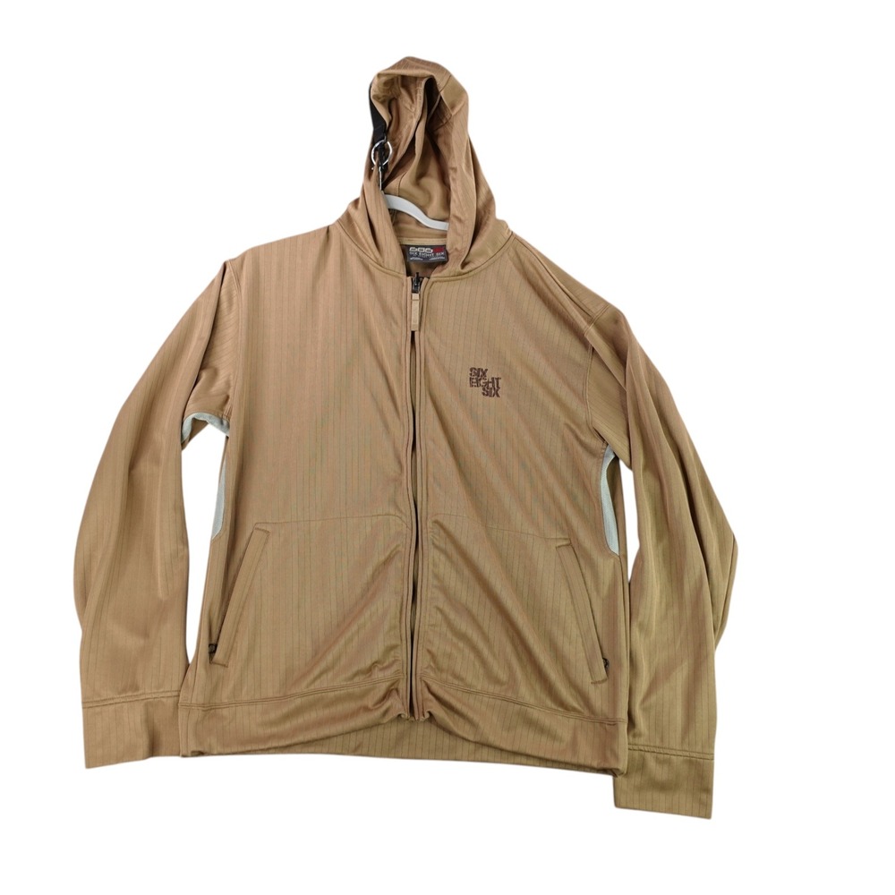 686 Full Zip Hoodie Mens XL Tan Pinstripe Technical Thumbhole Active Jacket Y2K